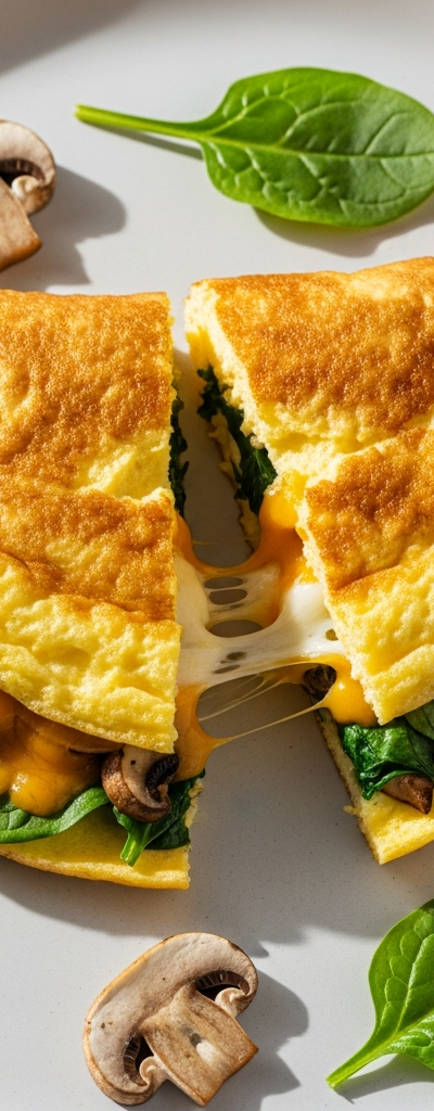 Cheesy Spinach and Mushroom Omelette