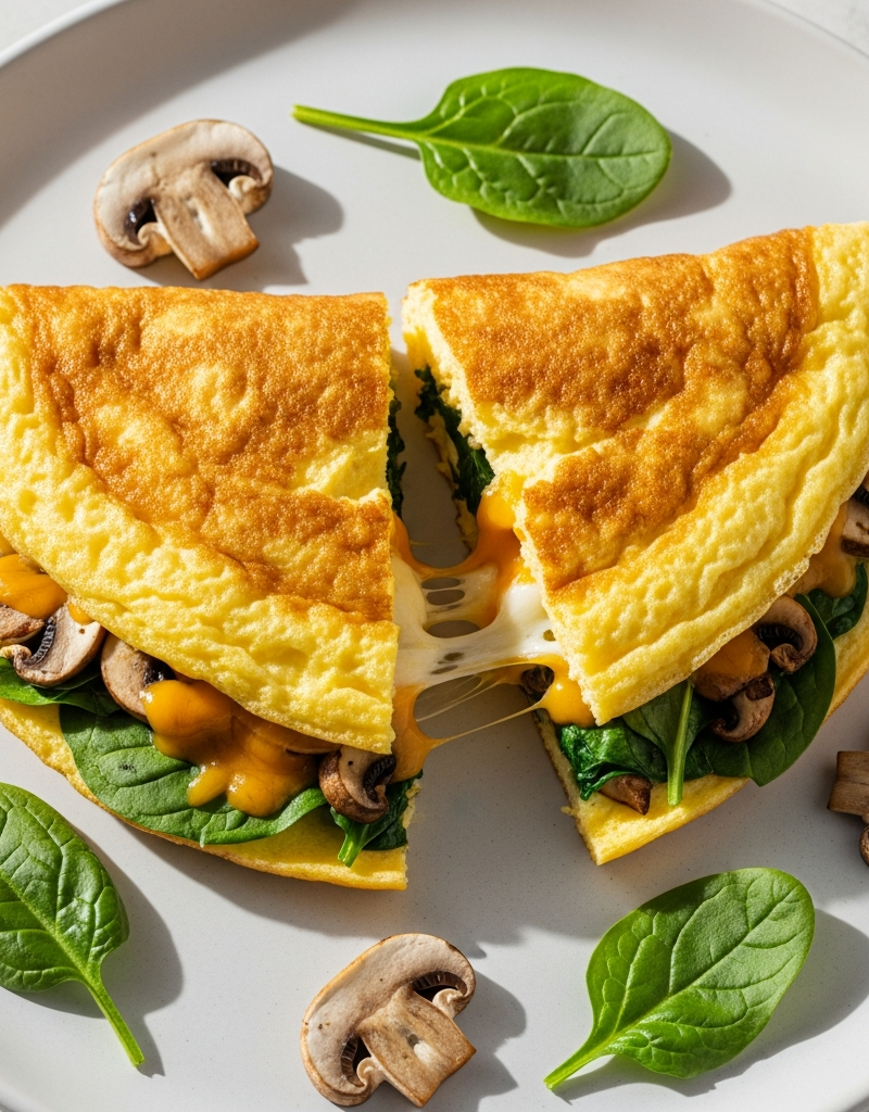 Cheesy Spinach and Mushroom Omelette