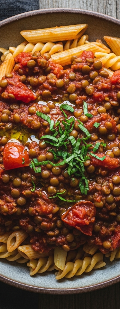 Pasta with Tomato Lentil Sauce