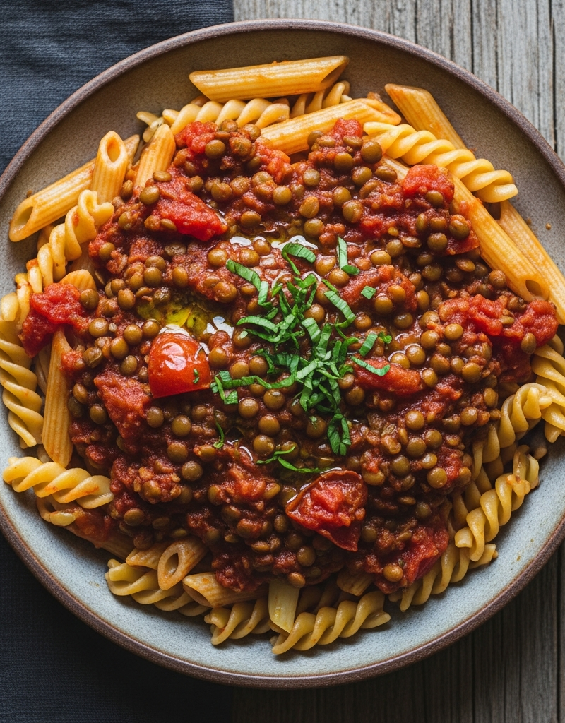 Pasta with Tomato Lentil Sauce