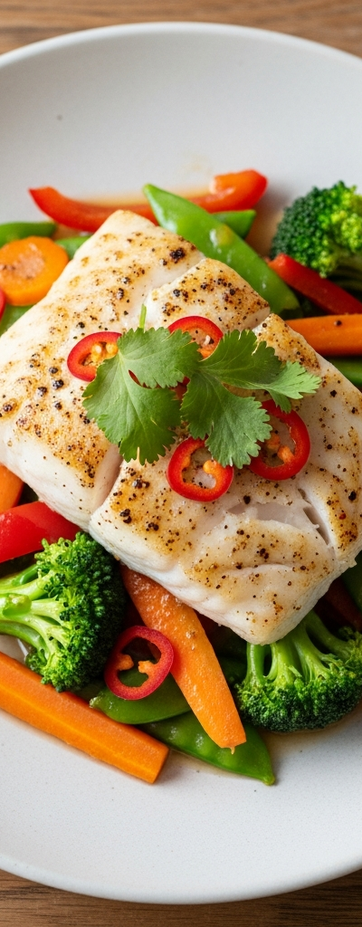 Spicy Cod with Vegetable Stir-Fry