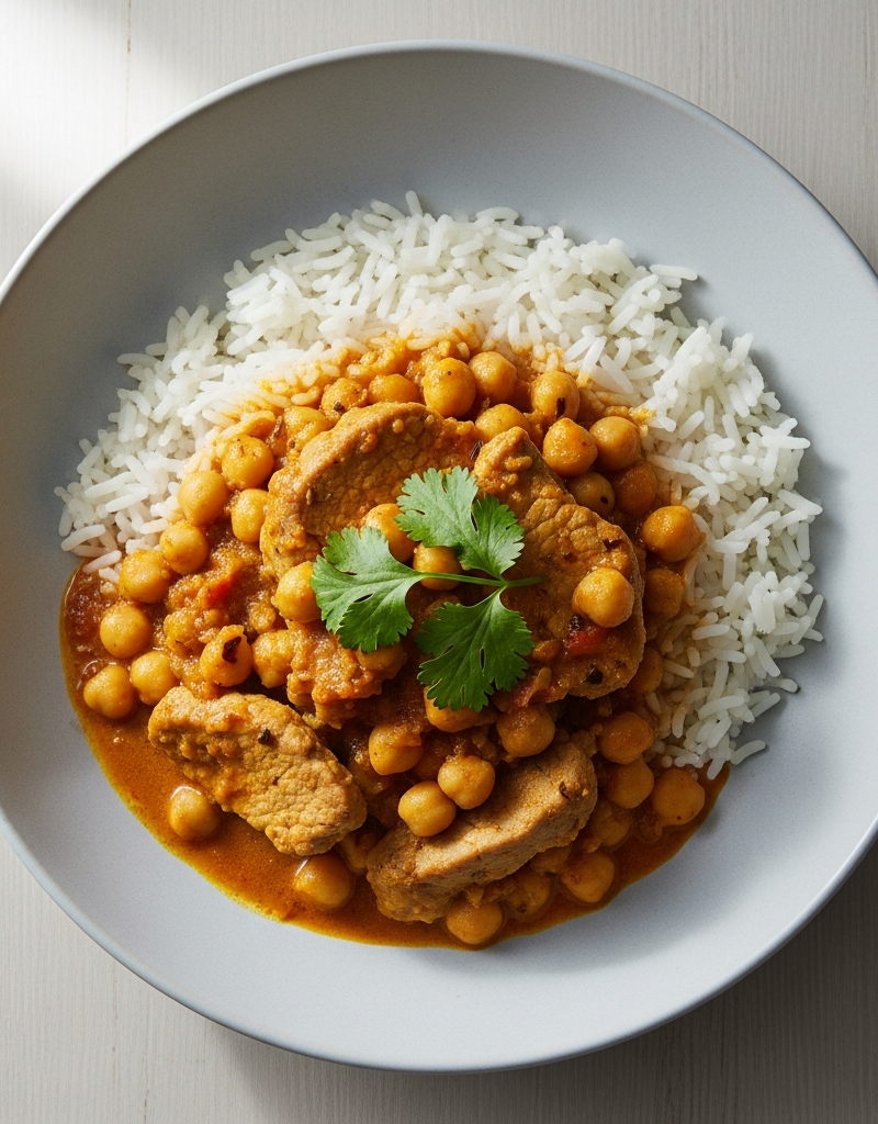 Pork Loin and Chickpea Curry Bowl
