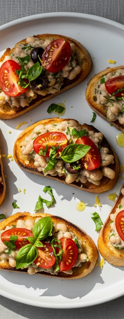 Mediterranean White Bean and Olive Crostini