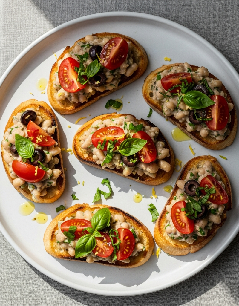 Mediterranean White Bean and Olive Crostini