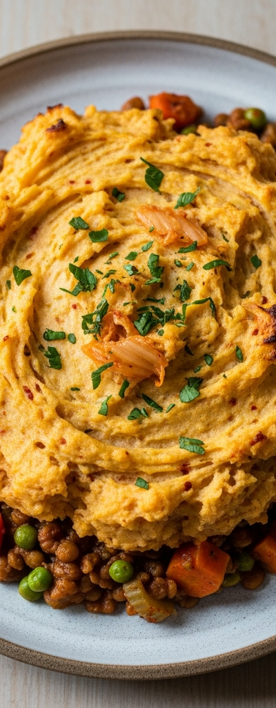 Veggie and Lentil Shepherd's Pie with Kimchi Mash