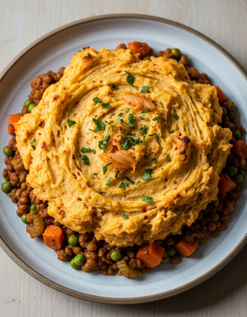 Veggie and Lentil Shepherd's Pie with Kimchi Mash