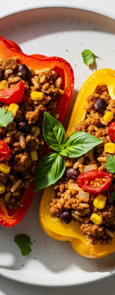 Vegan Stuffed Bell Peppers with Soy Mince
