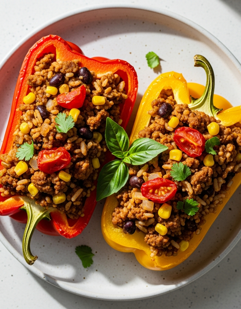 Vegan Stuffed Bell Peppers with Soy Mince