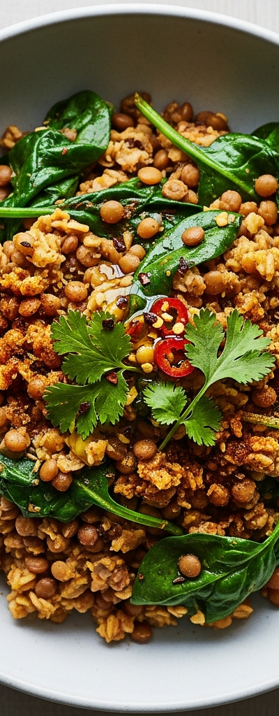 Savory Oats with Lentils and Spinach