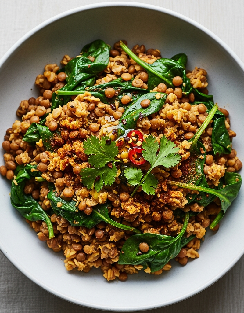 Savory Oats with Lentils and Spinach