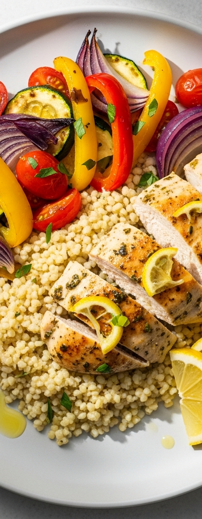 Mediterranean Lemon Herb Chicken with Bulgur and Vegetables