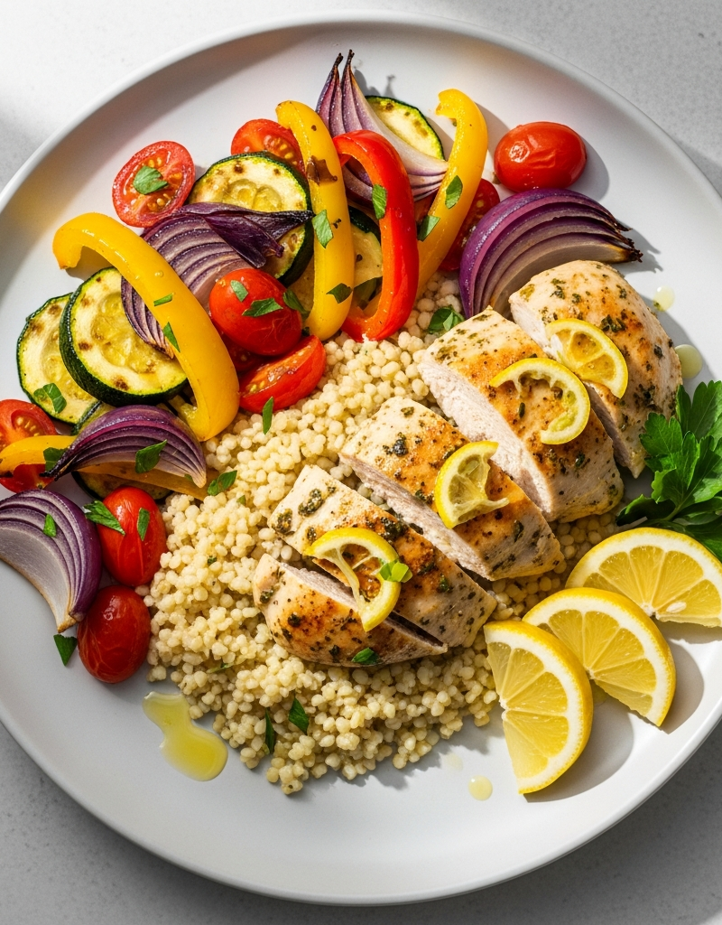 Mediterranean Lemon Herb Chicken with Bulgur and Vegetables