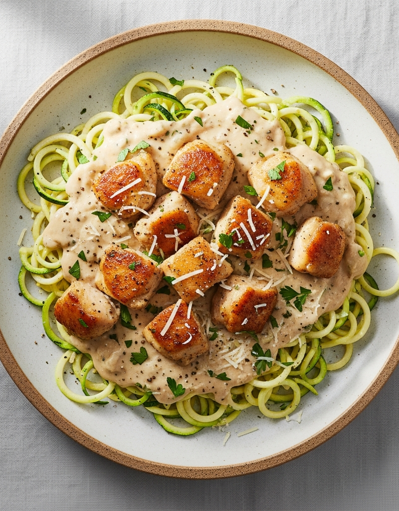 Keto Chicken Thigh Alfredo Noodles