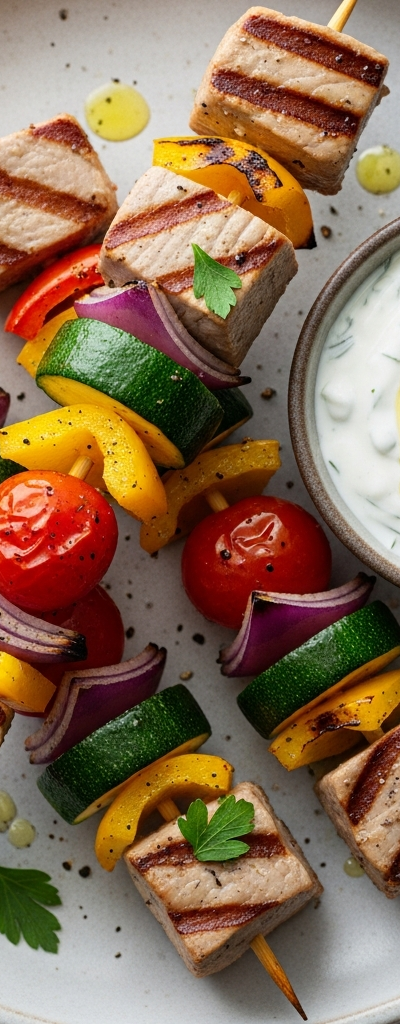 Mediterranean Tuna and Veggie Skewers