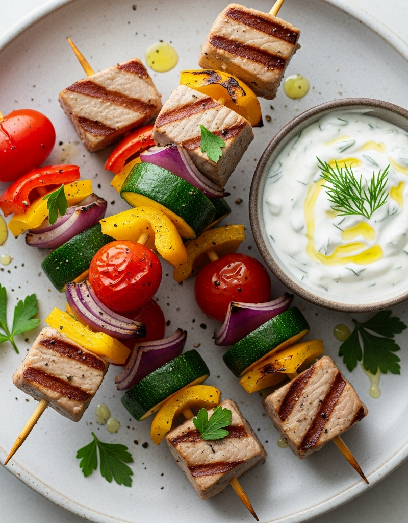 Mediterranean Tuna and Veggie Skewers