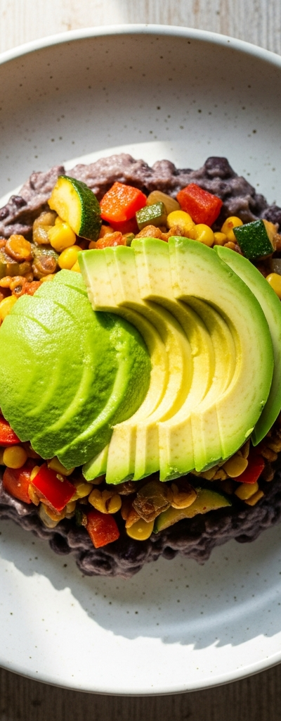 Black Bean and Vegetable Mash with Avocado
