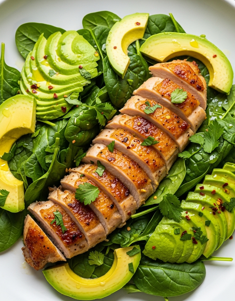 Keto Chicken Thigh Salad with Avocado & Spinach