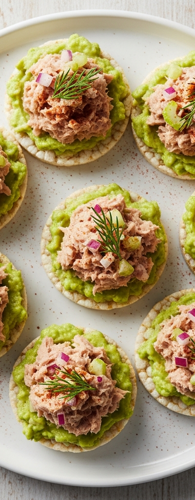 Avocado Tuna Rice Cake Bites
