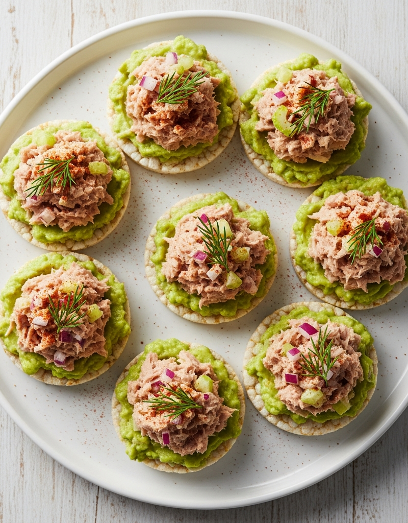 Avocado Tuna Rice Cake Bites