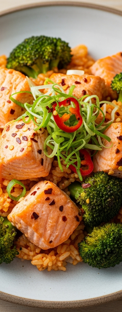 Spicy Salmon and Broccoli Rice Bake