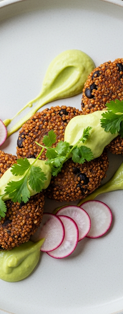 Black Bean Quinoa Patties with Avocado Yogurt Sauce