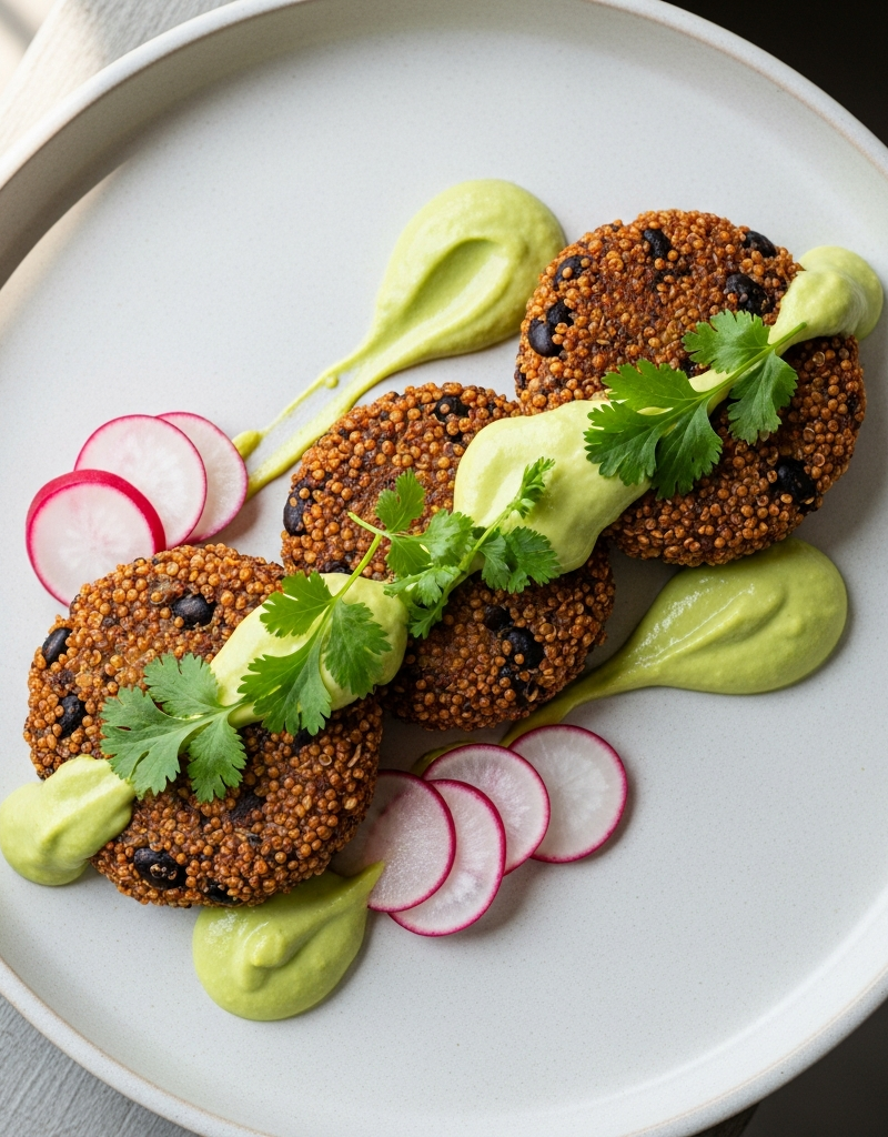 Black Bean Quinoa Patties with Avocado Yogurt Sauce