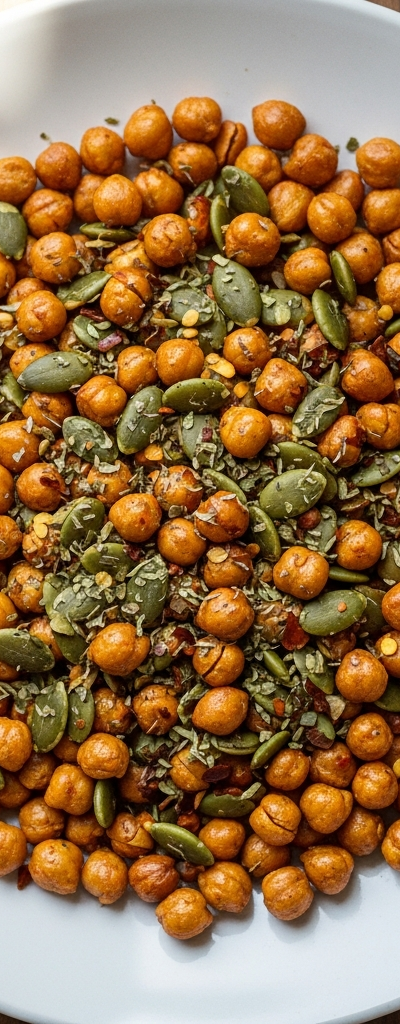 Spicy Roasted Chickpea and Pumpkin Seed Snack Mix