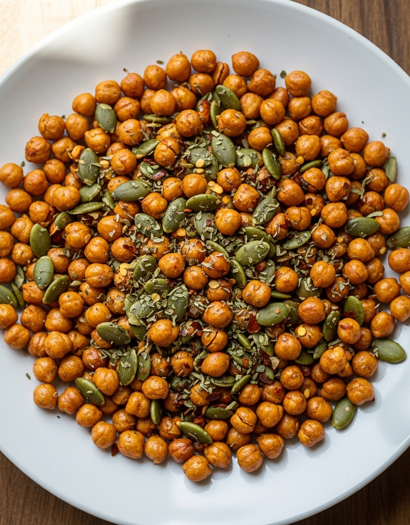 Spicy Roasted Chickpea and Pumpkin Seed Snack Mix