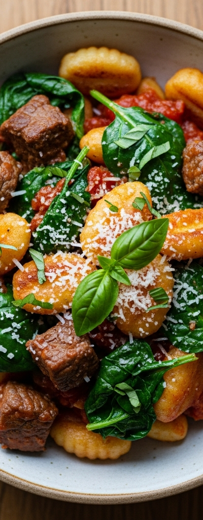 Beef and Spinach Gnocchi Bowl