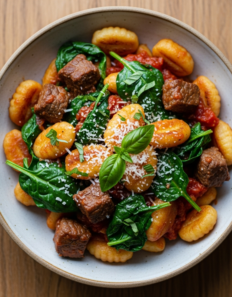 Beef and Spinach Gnocchi Bowl