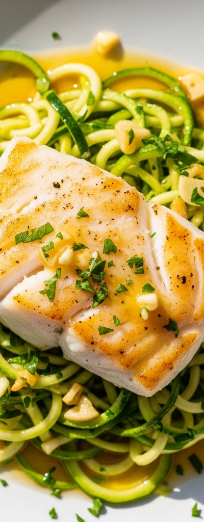 Keto Fish Zoodles with Garlic Butter Sauce