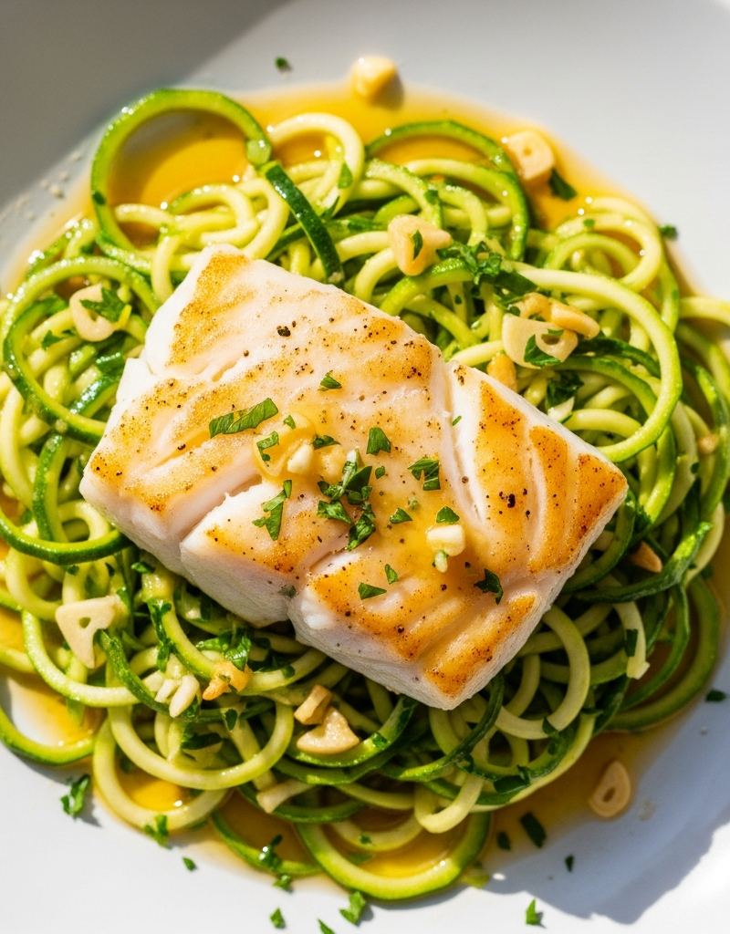Keto Fish Zoodles with Garlic Butter Sauce