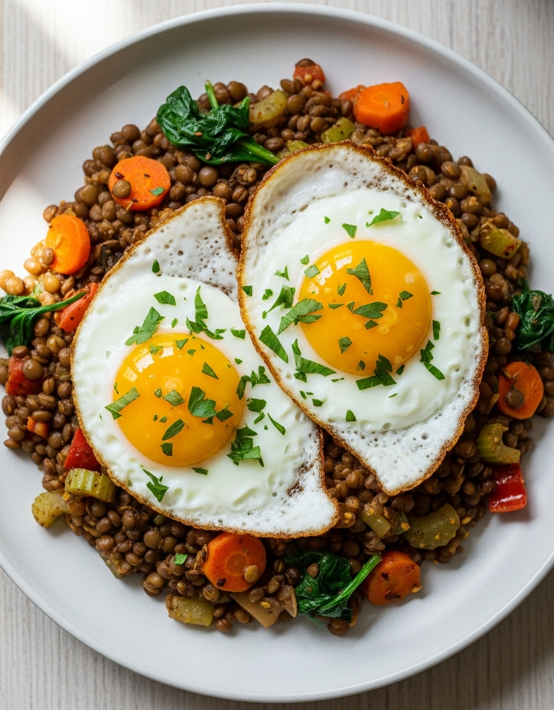 Lentil and Veggie Skillet with Eggs
