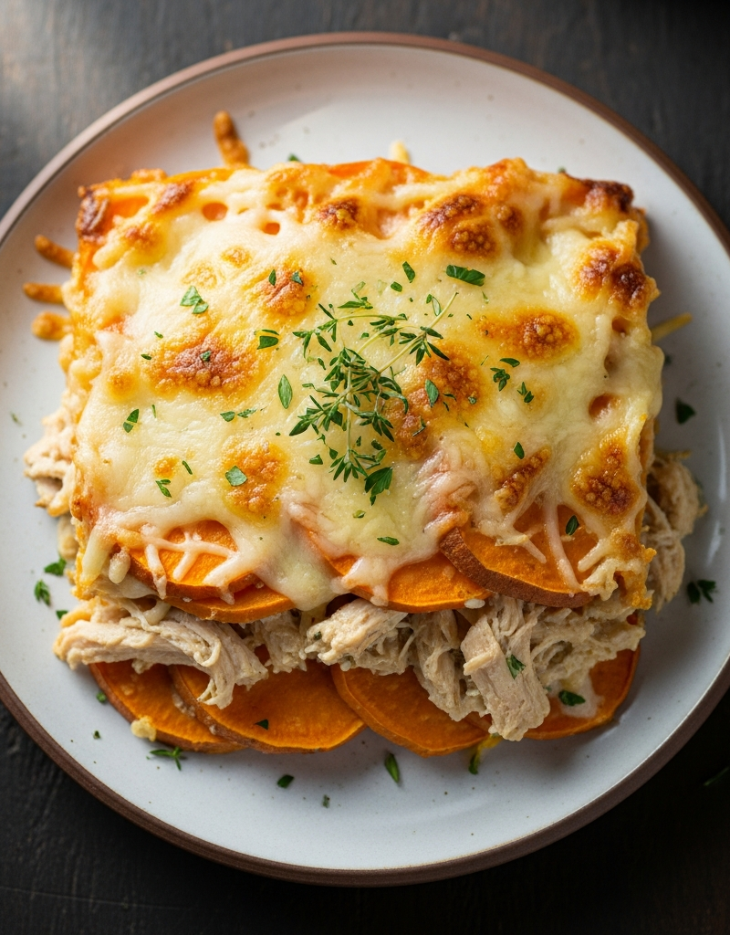 Cheesy Sweet Potato Gratin with Chicken