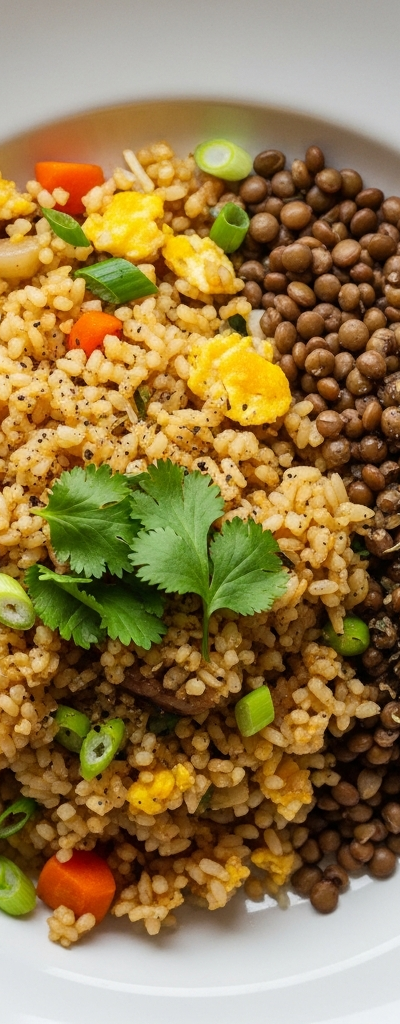 Ginger Garlic Fried Rice with Lentils