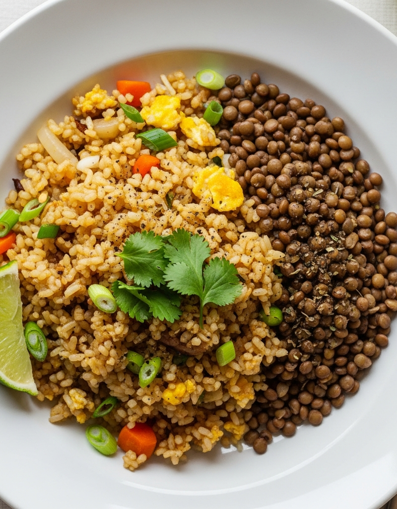 Ginger Garlic Fried Rice with Lentils
