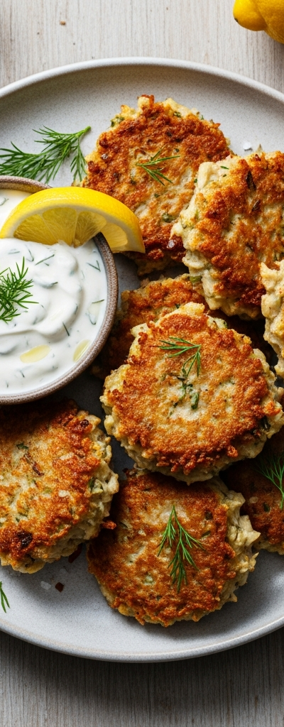Crispy Tuna Fritters with Lemon Herb Yogurt Sauce