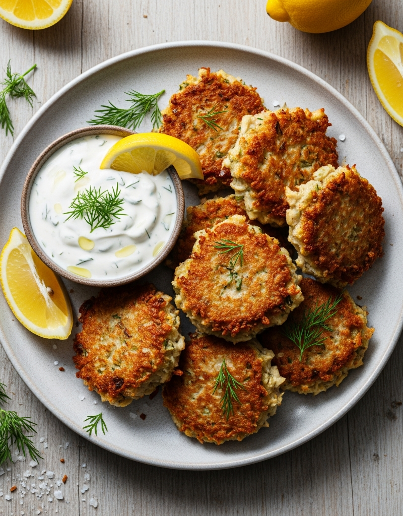 Crispy Tuna Fritters with Lemon Herb Yogurt Sauce