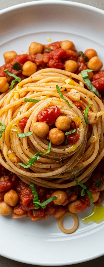 Spaghetti with Chickpea Tomato Sauce