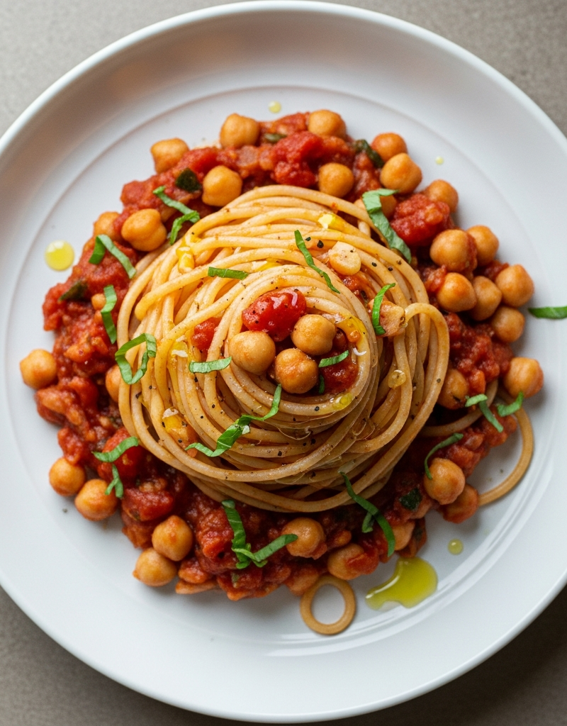 Spaghetti with Chickpea Tomato Sauce