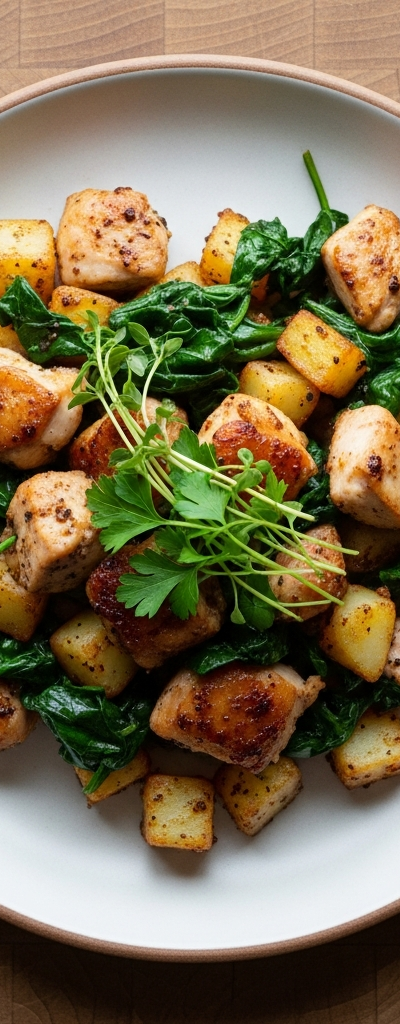 Chicken Thigh and Spinach Skillet Hash
