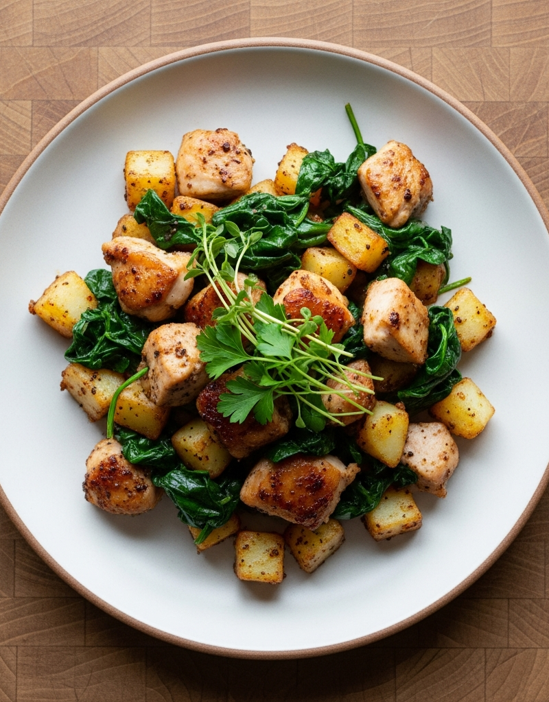 Chicken Thigh and Spinach Skillet Hash