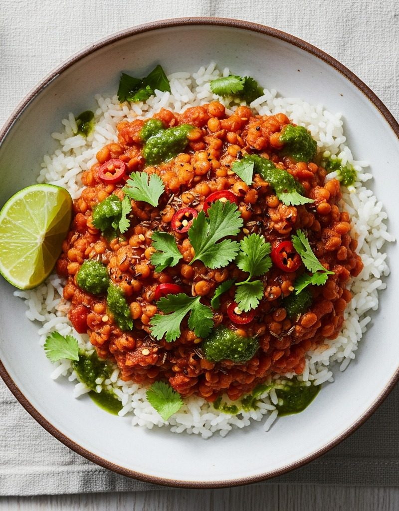Spicy Lentil and Rice Bowl
