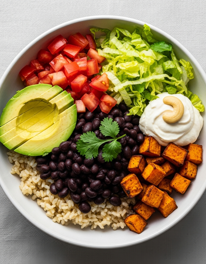 Vegan Brown Rice and Bean Burrito Bowl