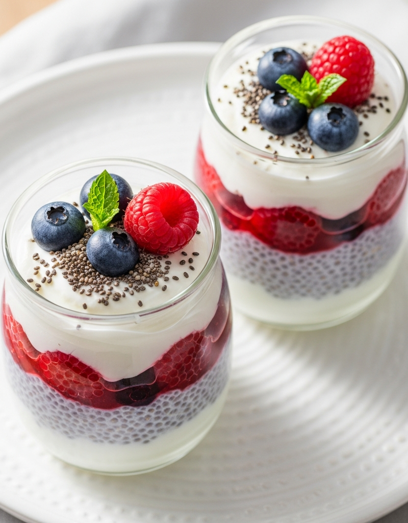 Layered Greek Yogurt and Berry Chia Pots