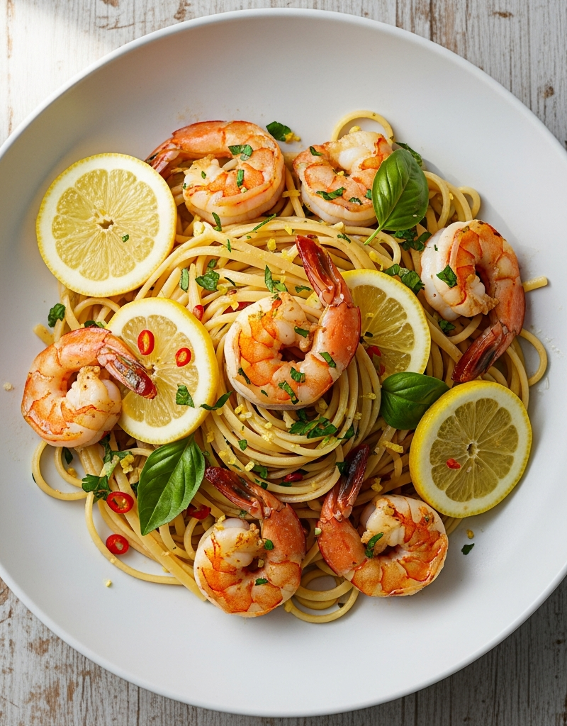 Lemon Garlic Shrimp Linguine