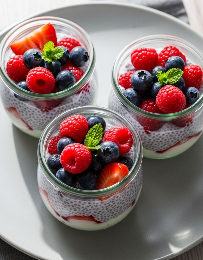 Layered Yogurt and Berry Chia Pots