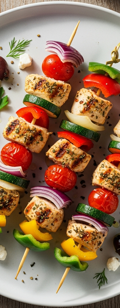 Mediterranean Chicken Skewers with Vegetable Bites