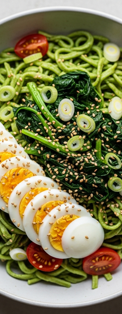 High-Protein Egg and Spinach Noodle Bowl