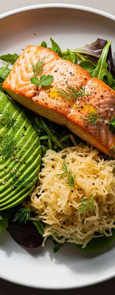 Keto Salmon with Avocado and Sauerkraut Salad